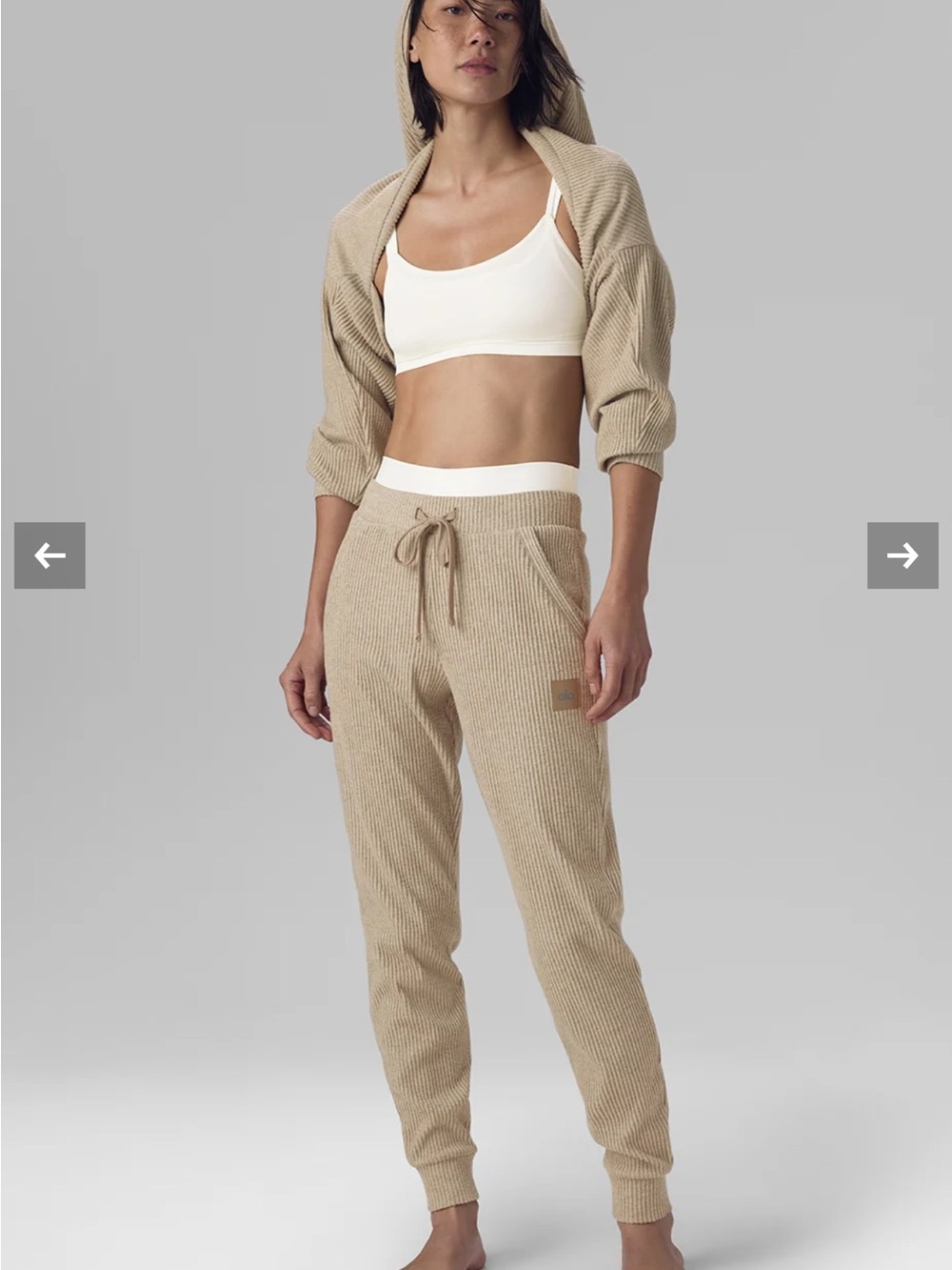 Alo Ribbed Muse High Rise Joggers Gravel Heather Sz XXS 00-0